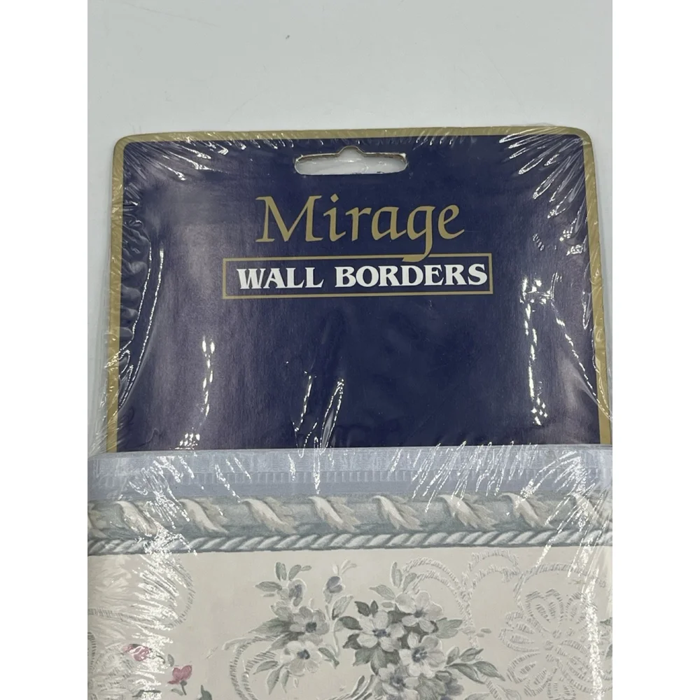 ViNtage Mirage prepasted Wallpaper Border Blue / Pink Flowers 5 yards NEW